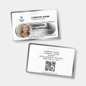 Silver Minimalistisch Business QR Mitarbeiter Foto Ausweis (Vorder- & Rückseite)