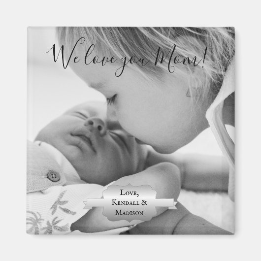 Silver Minimalistisch Foto Mother's Day Magnet (Vorne)