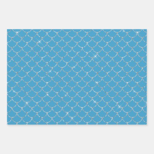 Silver Mint Aqua Pink Meerjungfrau Geschenkpapier Set (Vorderseite 3)