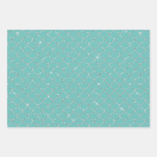 Silver Mint Aqua Pink Meerjungfrau Geschenkpapier Set (Vorderseite 2)