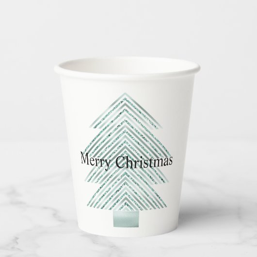 Silver Mint Christmas Tree Glitzer Streifen Pappbecher (Vorderseite)
