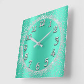 Silver Mint Crystals Confetti Glitzer Grau Zahl Quadratische Wanduhr (Winkel)