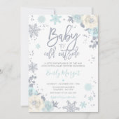 Silver & Mint Floral Winter Baby Showflake Einladung (Vorderseite)