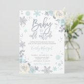 Silver & Mint Floral Winter Baby Showflake Einladung (Stehend Vorderseite)