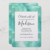 Silver Mint Mermaid Birthday Einladung (Vorne/Hinten)