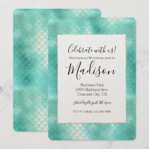 Silver Mint Mermaid Birthday Einladung