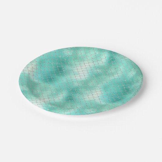 Silver Mint Mermaid Pappteller (Schrägansicht)