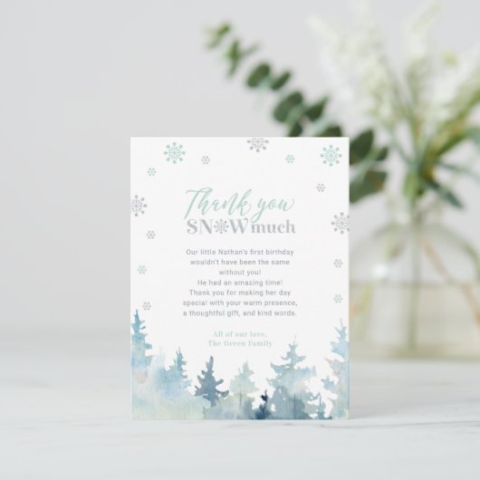 Silver & Mint Winter Wonderland Foto Vielen Dank Dankeskarte (Stehend Vorderseite)