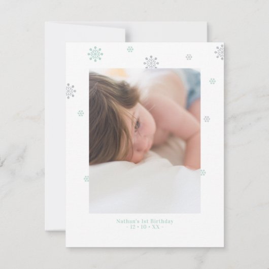 Silver & Mint Winter Wonderland Foto Vielen Dank Dankeskarte (Rückseite)