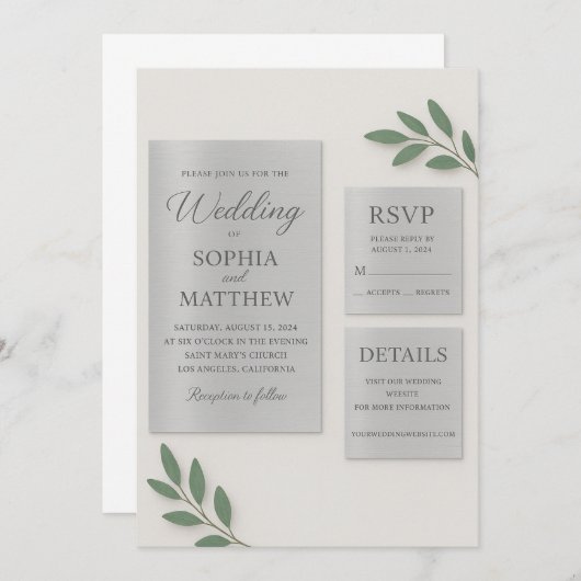 Silver Mirror Acrylic Wedding Invitation Set with Einladung (Vorne/Hinten)