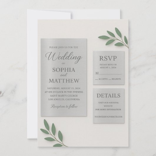 Silver Mirror Acrylic Wedding Invitation Set with Einladung (Vorderseite)