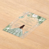 Silver Mis Quince Sage Green Floral Quinceañera Acryleinladungen (Ablage )