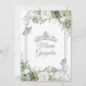 Silver Mis Quince Sage Green Floral Quinceañera Einladung (Rückseite)