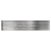 Silver Modern Business Elegant Beruflich Namensplakette (Vorderseite)
