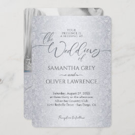 Silver Modern Damask Foto Hochzeitseinladung Einladung