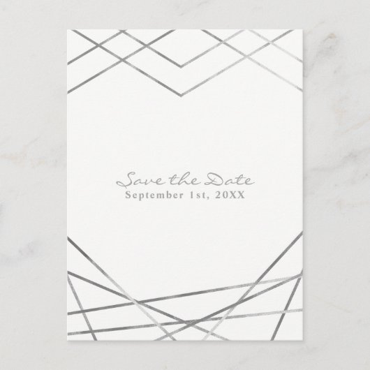 Silver Modern Geometric Lines Chic Save the Date Ankündigungspostkarte (Vorderseite)
