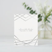 Silver Modern Geometric Lines Chic Save the Date Ankündigungspostkarte (Stehend Vorderseite)