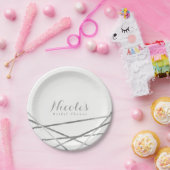 Silver Modern Geometric Lines Elegant Custom Pappteller (Party)