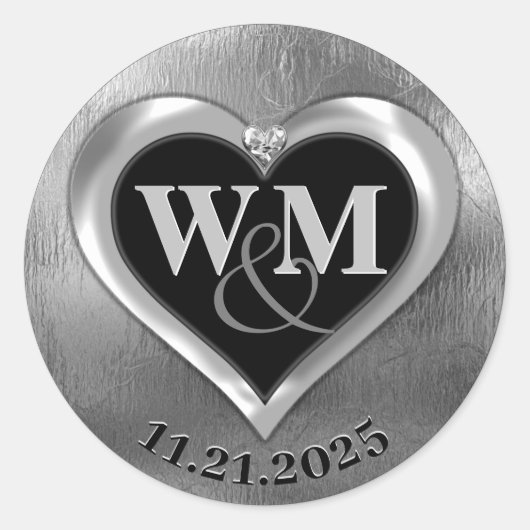 Silver Modern Glam Monogram Classic Round Sticker (Vorderseite)