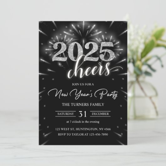 Silver Modern im Silver Party 2025 Einladung (Stehend Vorderseite)