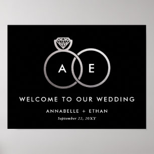 Silver Modern Rings Wedding Willkommenszeichen Poster