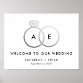 Silver Modern Rings Wedding Willkommenszeichen Poster (Vorne)