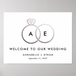 Silver Modern Rings Wedding Willkommenszeichen Poster