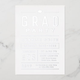 Silver Modern Simple Typografy Graduation Party Folieneinladung