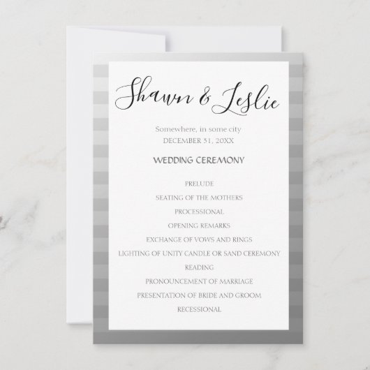 Silver Modern Wedding Zeremony Program Einladung (Vorderseite)