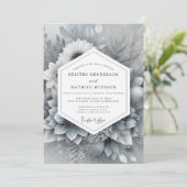 Silver Monochromatic Bloom Wedding Einladung (Stehend Vorderseite)