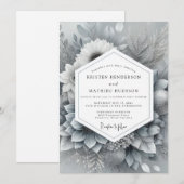 Silver Monochromatic Bloom Wedding Einladung (Vorne/Hinten)