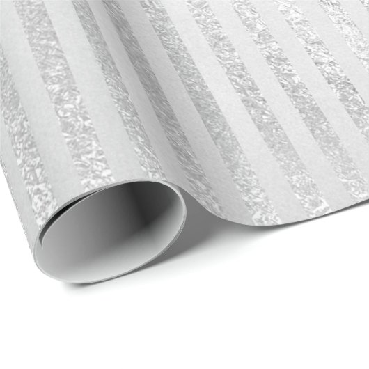Silver Monochromatic Stripes Lines Gray Glam Vip Geschenkpapier (Rolleneckpunkt)