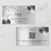 Silver monochrome Hochzeitswebsite UAWG QR-Code Begleitkarte (Vorne/Hinten)