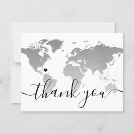 Silver Monochrome World Map Beach Wedding Foto Dankeskarte