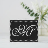 Silver Monogram auf Black Wedding Tischnummer (Stehend Vorderseite)