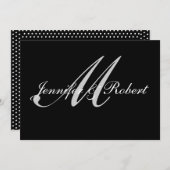 Silver Monogram Black Polka Dot Hochzeit Einladung (Vorne/Hinten)