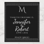 Silver Monogram Black Polka Dots Weinetikett (Einzelnes Label)