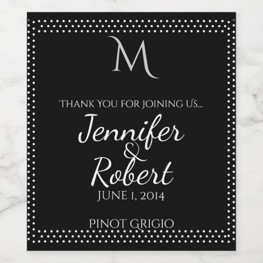 Silver Monogram Black Polka Dots Weinetikett (Einzelnes Label)