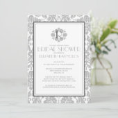 Silver Monogram Damask Bridal Shower Einladungen (Stehend Vorderseite)