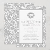 Silver Monogram Damask Bridal Shower Einladungen (Vorne/Hinten)
