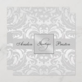 Silver Monogram Damask Hochzeitseinladung Einladung (Vorne/Hinten)