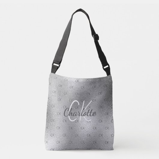 Silver monogram elegant modern tragetaschen mit langen trägern (Vorderseite)
