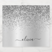 Silver Monogram Glitzer Sparkle Girly Script Alkoholflaschenetikett (Einzelnes Label)