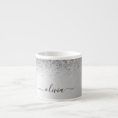Silver Monogram Glitzer Sparkle Girly Script Espressotasse (Vorderseite)