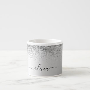 Silver Monogram Glitzer Sparkle Girly Script Espressotasse