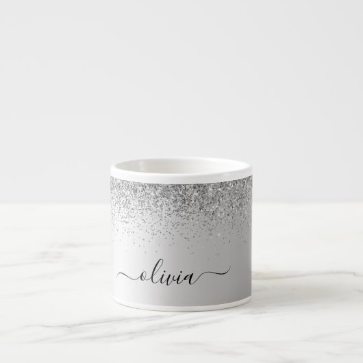 Silver Monogram Glitzer Sparkle Girly Script Espressotasse (Vorderseite)