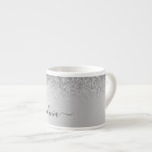 Silver Monogram Glitzer Sparkle Girly Script Espressotasse (Vorderseite Rechts)