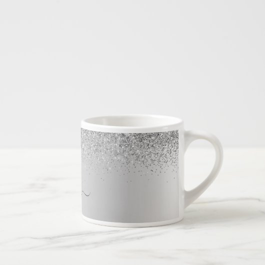 Silver Monogram Glitzer Sparkle Girly Script Espressotasse (Rechts)