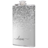 Silver Monogram Glitzer Sparkle Girly Script Flachmann (Links)
