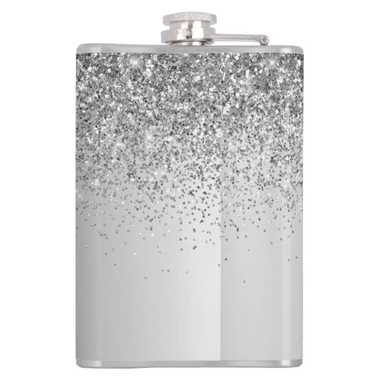 Silver Monogram Glitzer Sparkle Girly Script Flachmann (Rückseite)